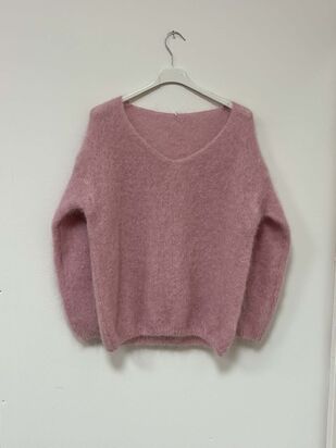 V-neck mohair knit, baby pink