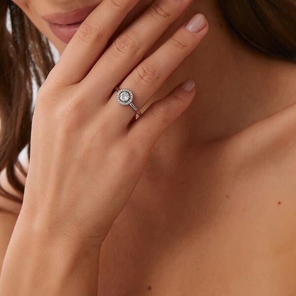 Halo crystal ring, silver