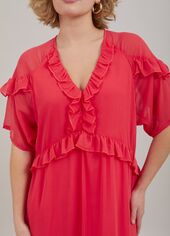 Long dress with frills, coral pink