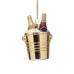 Ornament bottles of champagne in gold cooler 8,5cm