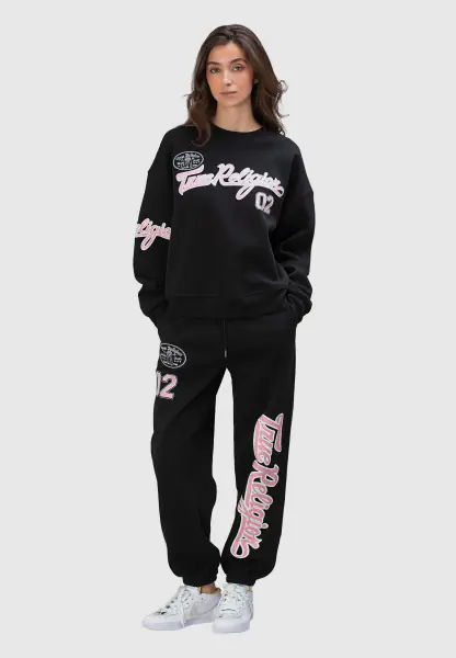 Embroidered BF Pullover Crewneck, Jet Black