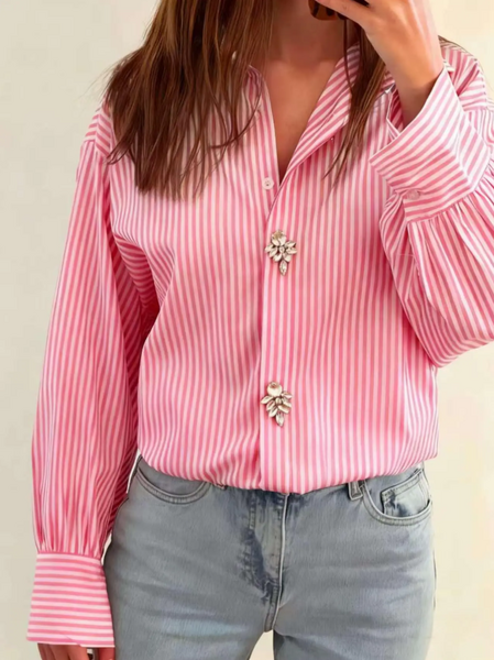 Diamond button stripe shirt, pink