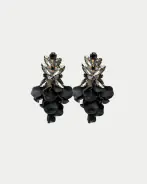 Leaf big stone earrings, black
