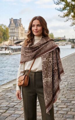 Pattern wool blend scarf, brown