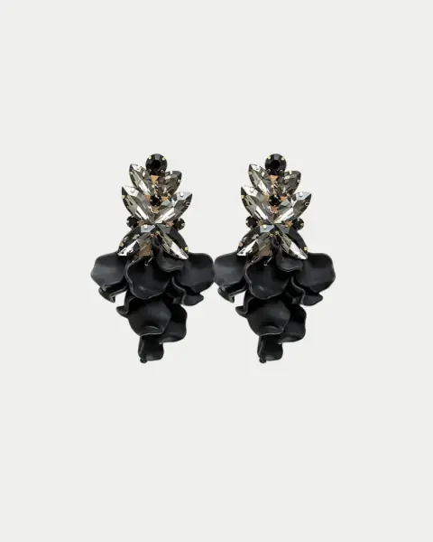 Leaf big stone earrings, black