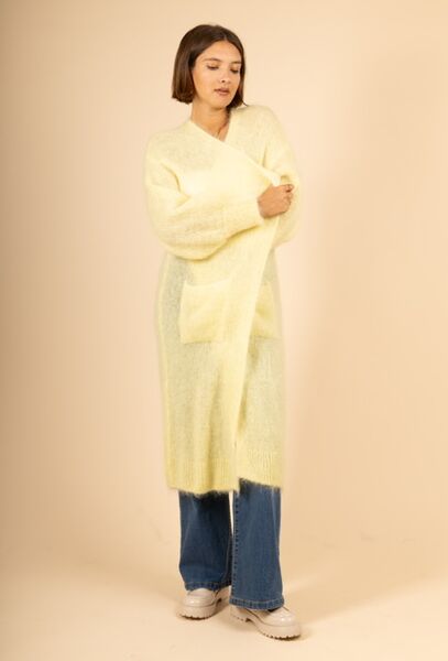 Long mohair cardigan, light yellow