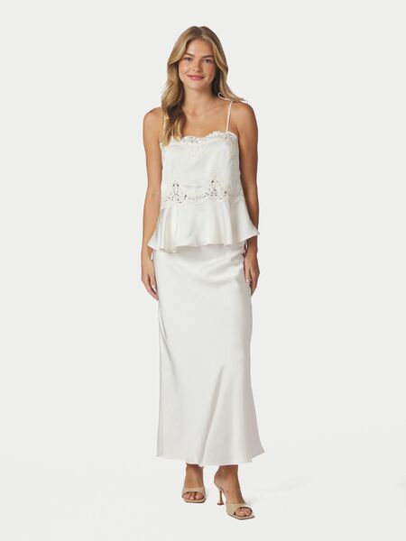 Kaela heavy sateen lace top, pearl