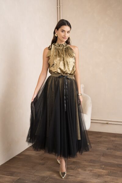 Aria tulle skirt, black/gold glitter