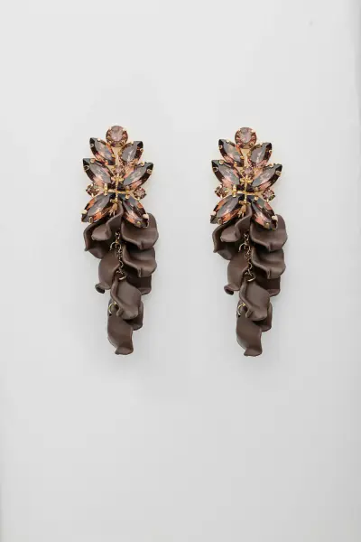 Leaf big stone earrings, brown