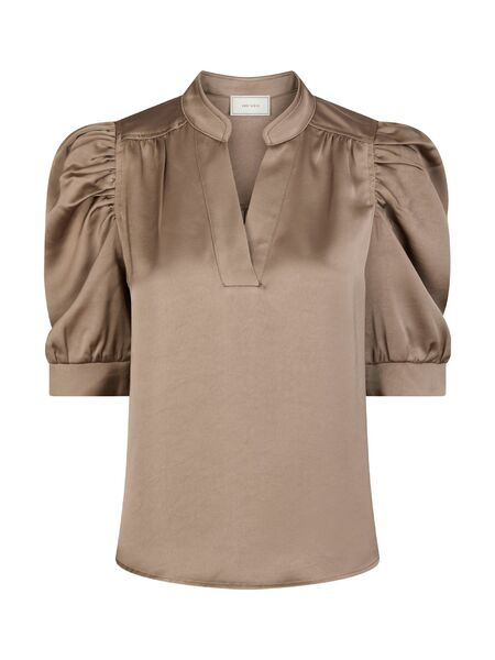 Roella heavy sateen blouse, dark taupe