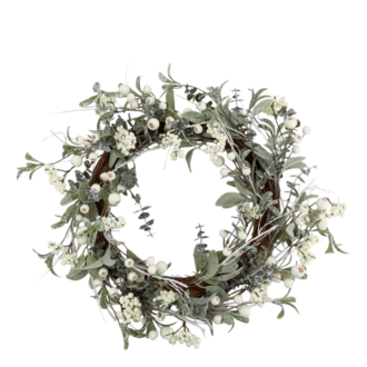 Wreath with berries & snow 45cm, green