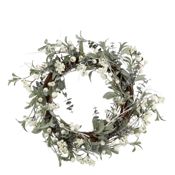 Wreath with berries & snow 45cm, green