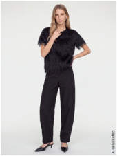Brim faux fur tee, black