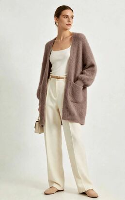 Mohair cardigan with pockets, light marron