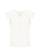 Top with ruffles in v-neck, creme