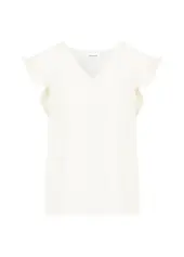 Top with ruffles in v-neck, creme
