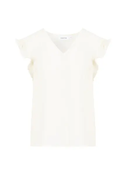 Top with ruffles in v-neck, creme