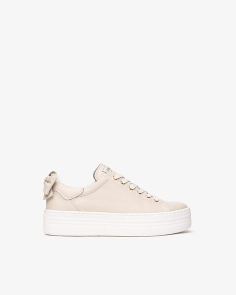 Leather sneakers with bow, Milk
