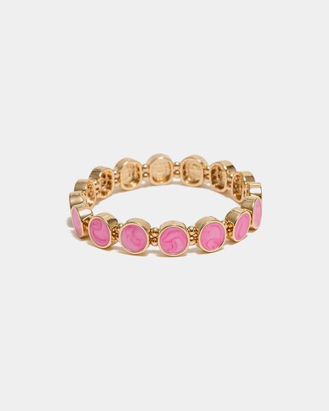 Ava petite elastic bracelet, gold w pearl strong pink