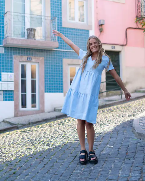 Layered dress, sky blue
