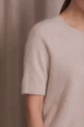 Karlie short sleeve cashmere sweater, latte