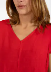 Top with ruffles in v-neck, scarlet red