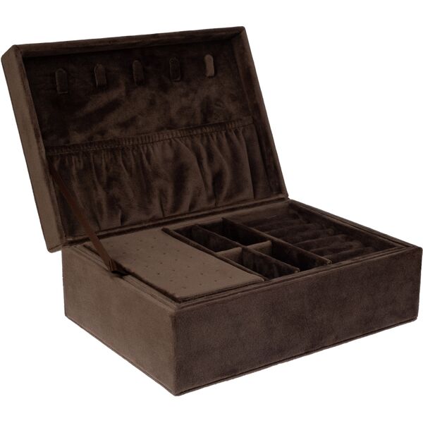 Velvet jewellery box large with crystals, chocolate brown