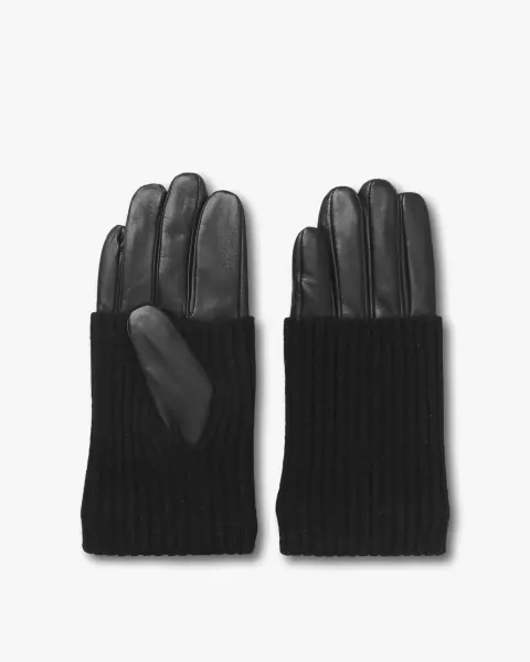 Leather knit gloves, black
