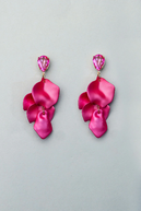 Leaf earrings pearl, strong pink cz