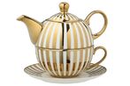 Teapot set striped porcelain, gold colored/white