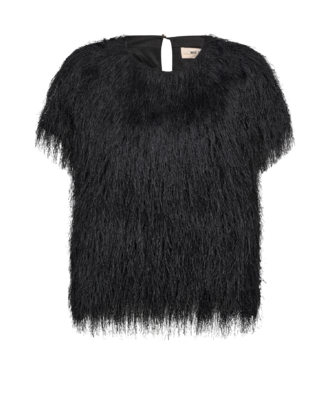 Brim faux fur tee, black