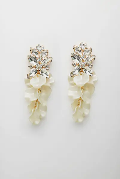 Leaf big stone earrings, offwhite