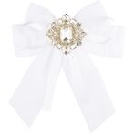 Velvet & satin bow brooch w crystals, white