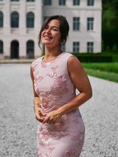 Tiranna big flower mesh dress, light pink