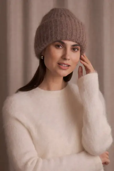 Mai kid mohair blend chunky beanie, nougat