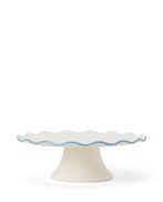 Stoneware Wavy Cake Stand, White/Blue