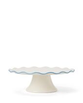 Stoneware Wavy Cake Stand, White/Blue