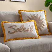 Soleil embroidered cushion cover 30x50, yellow