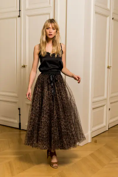 Aria leopard tulle skirt, black