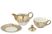 Teapot set striped porcelain, gold colored/white