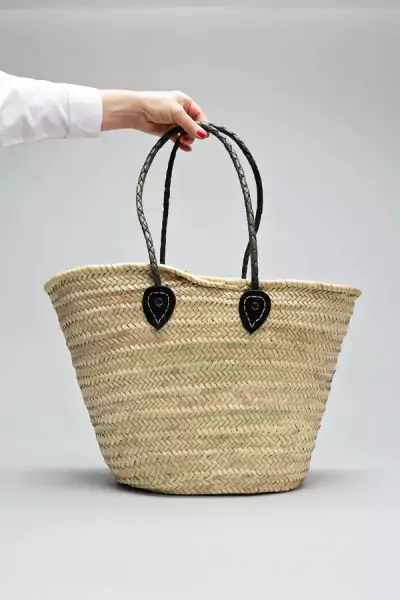 Straw bag classic L, black