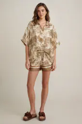 Shorts with Toile De Jouy print, beige