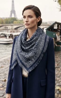 Pattern wool blend scarf, navy