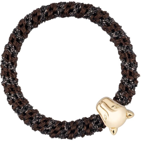 Fat hair tie with panther, chocolate brown glitter stripe