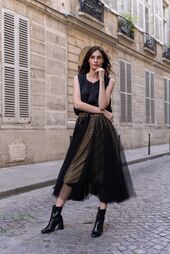 Aria tulle skirt, black/gold glitter