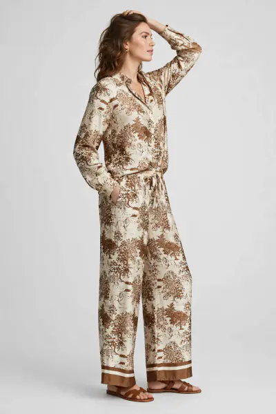 Long sleeve blouse with Toile De Jouy print, brown