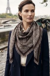 Pattern wool blend scarf, brown