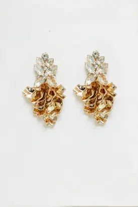 Leaf big stone earrings, gold