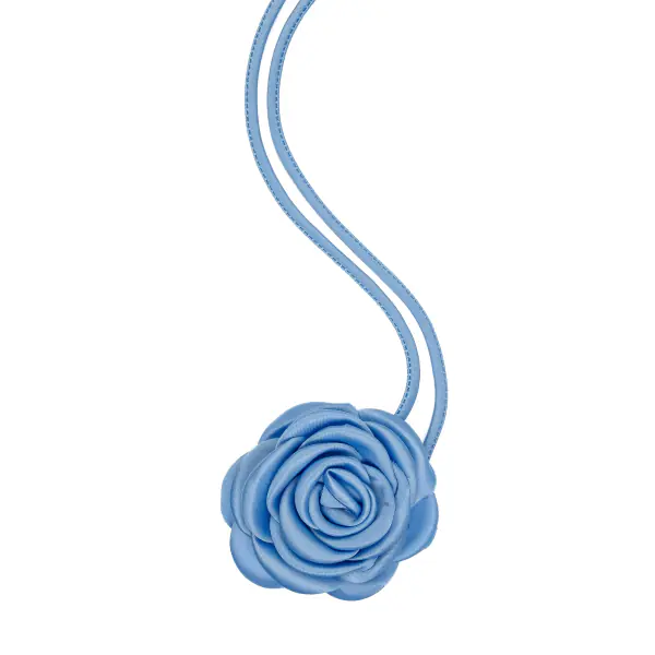Satin rose brooch, ibiza blue