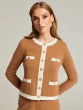 Charlott neuletakki, kamelinruskea/valkoinen